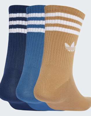 adidas Originals - 3er-Pack Crew-Socken in Ash Blue / Night Indigo / Card mit 3 Streifen-Blau
