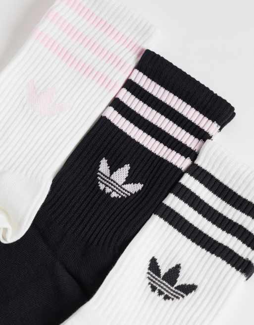 adidas Originals 3er-Pack Crew-Socken mit drei Streifen in Schwarz, Weiß und Pink, 2 von 3
