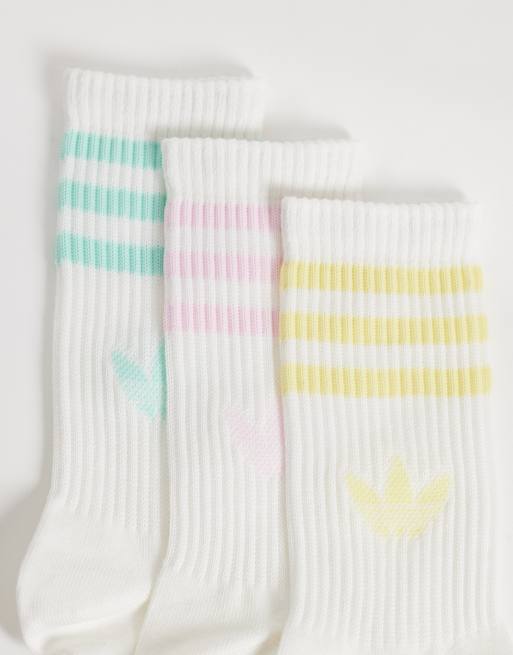 adidas Originals 3er-Pack Crew-Socken mit drei Streifen in Weiß und Pastell, 3 von 3