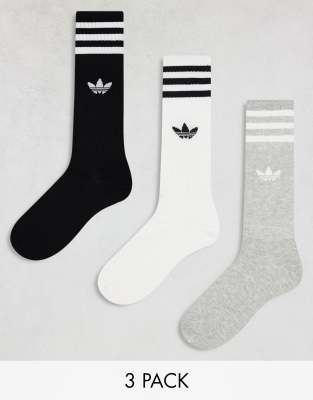 adidas Originals - 3er-Pack hoch geschnittene Socken in Weiß, Grau und Schwarz-Bunt