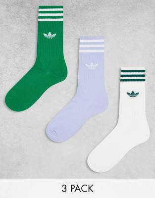 adidas Originals - 3er-Pack hohe Socken in Weiß, Grün und Lila-Bunt