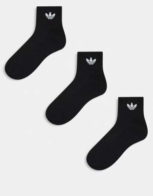 adidas Originals - 3er-Pack Knöchelsocken in Schwarz mit Dreiblatt-Logo