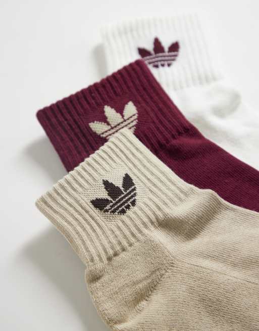 adidas Originals – 3er-Pack kurze Socken in Kastanienbraun, Khaki und Weiß, 2 von 3