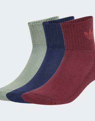 adidas Originals - 3er-Pack mittelhohe Crew-Socken in Shadow Red / Silver Green / Night Indigo-Rot