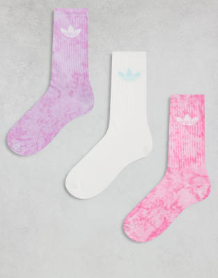 adidas Originals - 3er-Pack Socken in Rosa mit Batikmuster und Dreiblattlogo