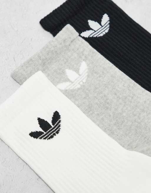 adidas Originals – 3er-Pack Socken in Schwarz/Grau/Weiß mit Dreiblatt-Logo, 3 von 3