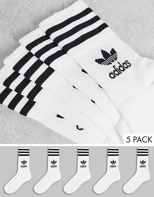 Men Socks/adidas Originals 5 pack mid ankle socks in white 