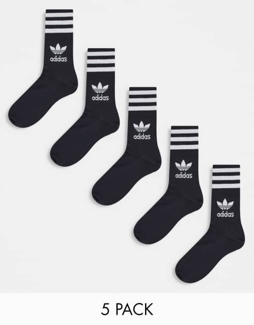 adidas Originals 5 pack mid cut crew socks in black
