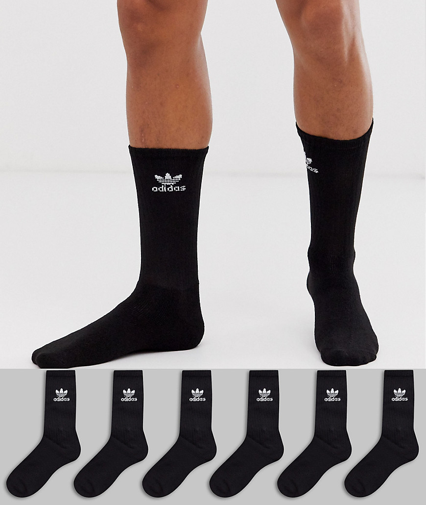 Adidas Originals 6 Pack Crew Socks In Black