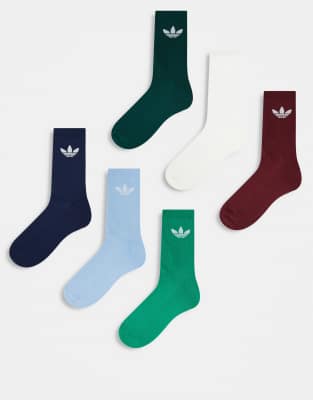 adidas Originals adidas Originals 6 pack crew socks in multi-White