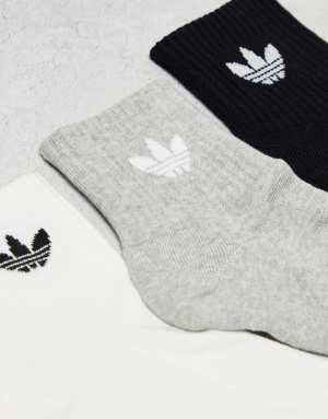 adidas Originals 6-pack mid ankle sock in black, grey and white