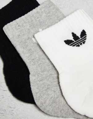 adidas Originals 6-pack mid ankle sock in black, grey and white