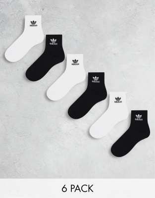 ADIDAS ORIGINALS 6 PACK QUARTER SOCKS IN BLACK AND WHITE-MULTI