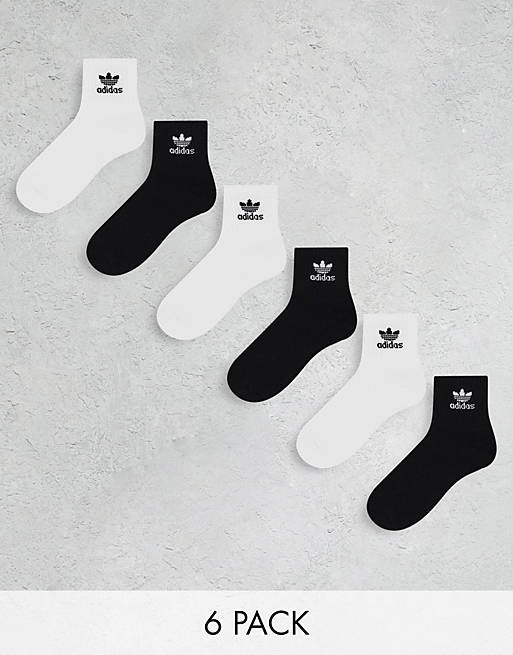 adidas Originals 6 pack quarter socks in black and white | ASOS