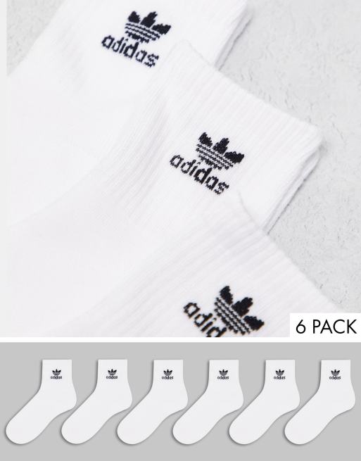 Adidas Trefoil Quarter Socks 6 Pairs White Large