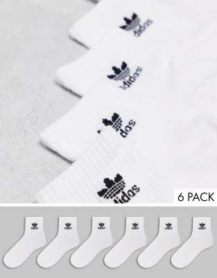 Adidas Originals Trefoil 6-pack Quarter Socks In White In White