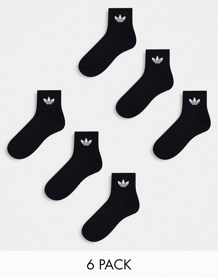 adidas Originals 6 pack trefoil ankle socks in black-Multi