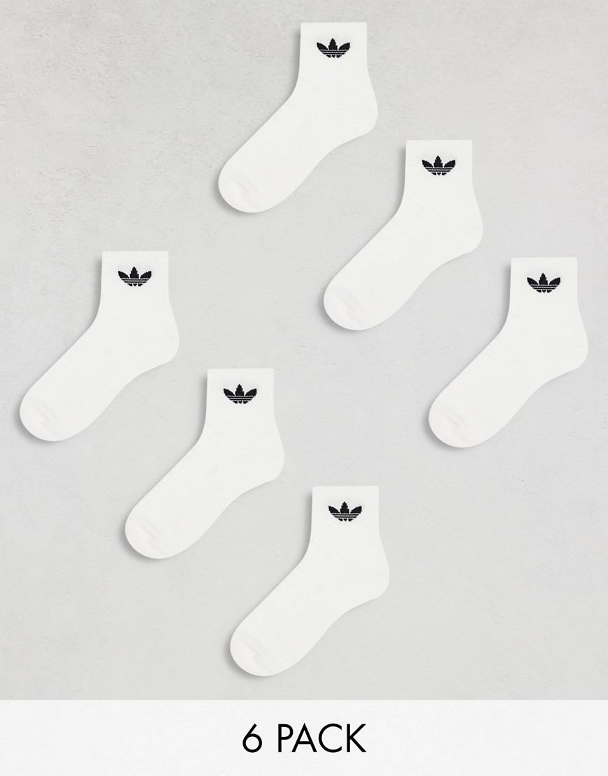 adidas Originals 6 pack trefoil ankle socks in white-Multi
