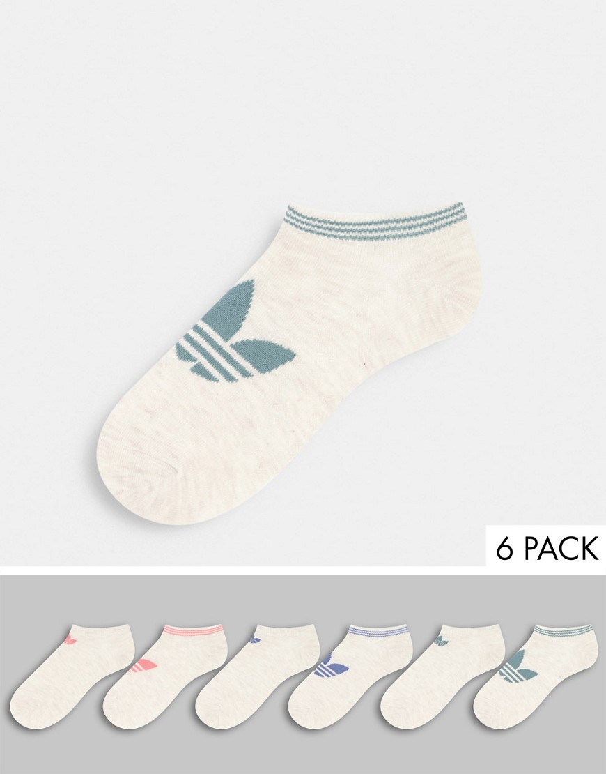 Adidas Originals 6 pack trefoil sneaker socks in gray-Grey
