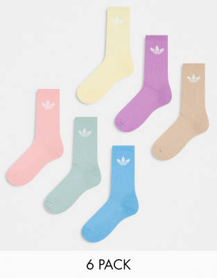 adidas Originals - 6er-Pack Crew-Socken in Pastellfarben mit Dreiblatt-Logo-Bunt