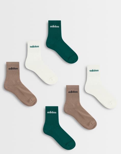 adidas Originals 6er-Pack Crew-Socken mit linearem Logo in Creme, Grün und Braun - view 1