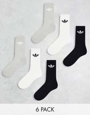 adidas Originals - 6er-Pack Socken in Schwarz/Grau/Weiß mit Dreiblatt-Logo