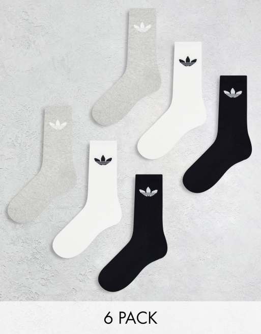 adidas Originals 6er Pack Socken in Schwarz Grau WeiB mit Dreiblatt Logo