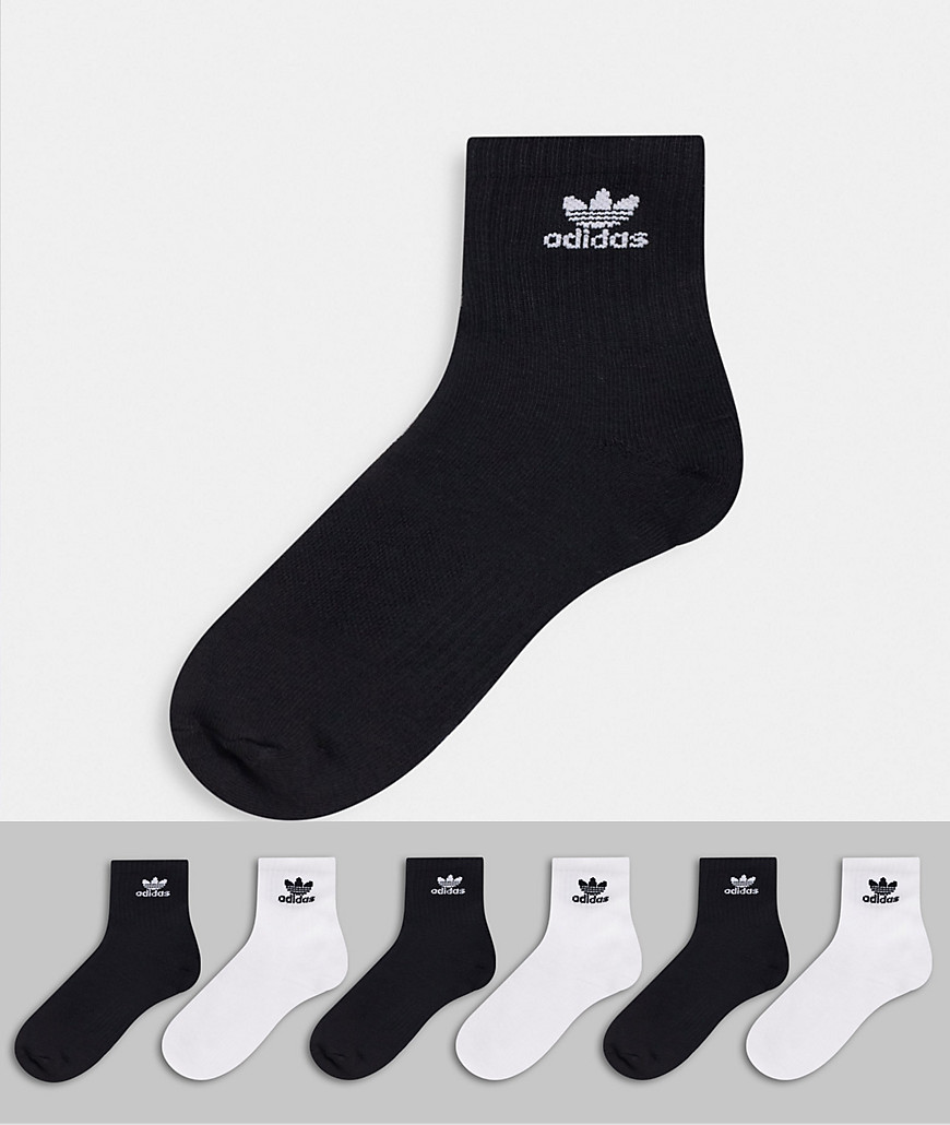 adidas Originals 6pk quarter socks in white and black-Multi