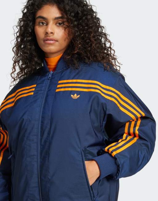 adidas Originals 70s Reversible Oversized Bomber Jacket in indigo and orange