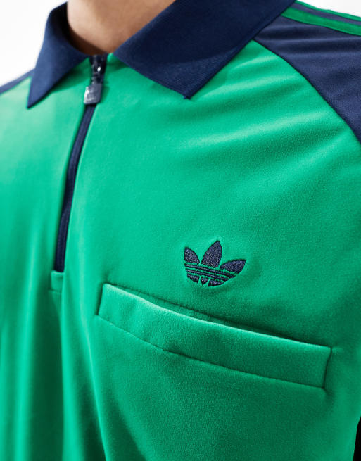 adidas Originals 70s velour Polo shirt in green ASOS