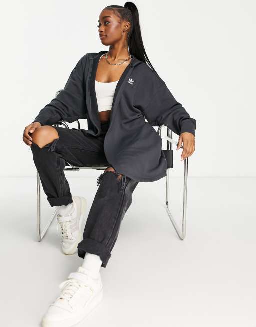 adidas Originals – 80's Aerobic – Czarna kopertowa sukienka dresowa z kapturem