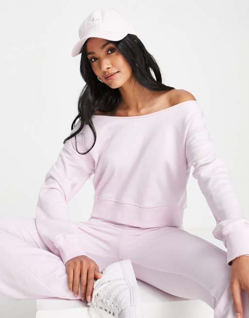 Pink off shop the shoulder sweatshirt