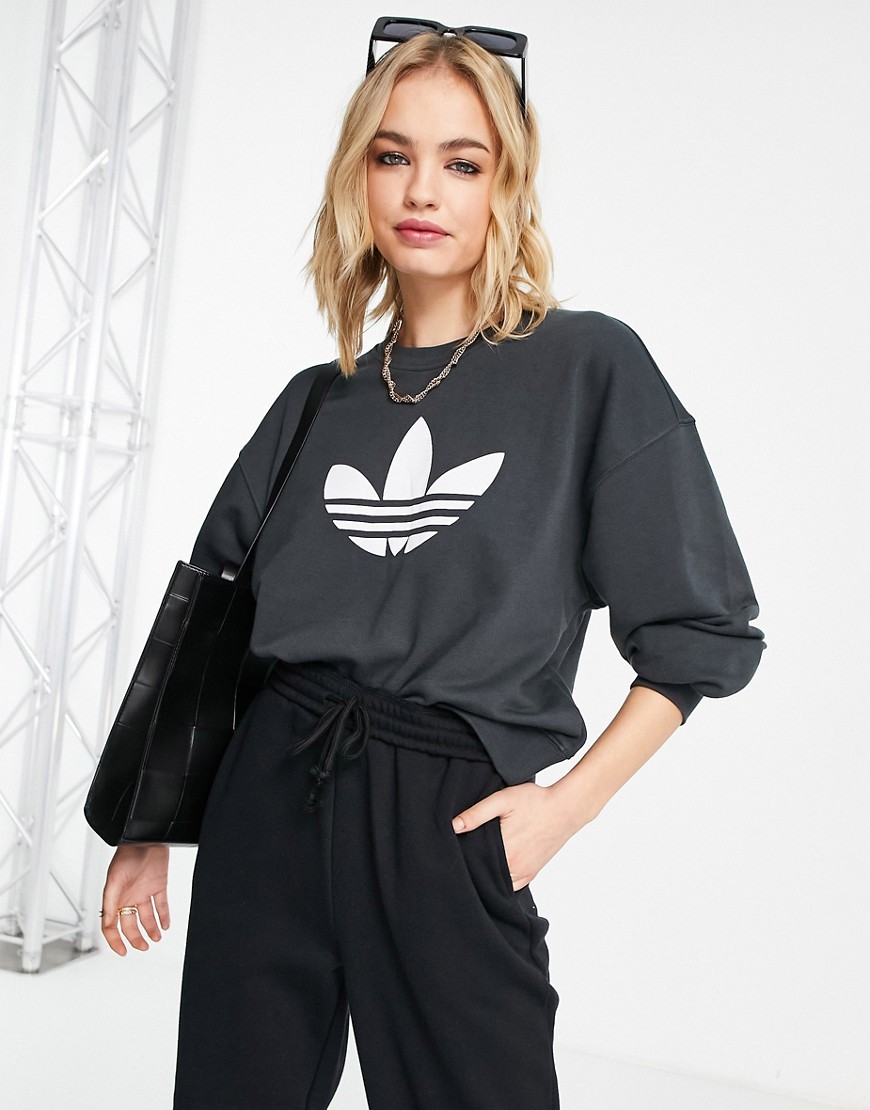 Adidas Originals '80s Aerobic' oversized sweatshirt with trefoil in black