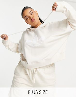 adidas Originals '80s Aerobic' Plus cropped hoodie with trefoil in off white - ASOS Price Checker