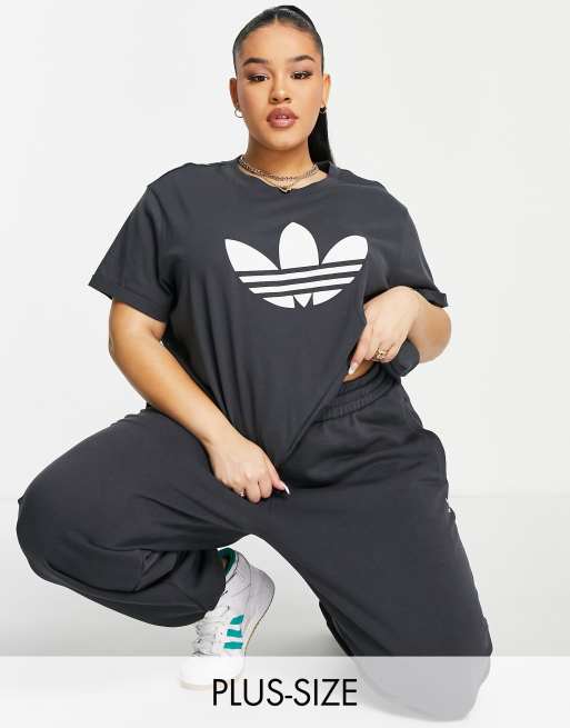 adidas Originals - '80's Aerobic' Plus - Sort t-shirt med oprullede ærmer og trekløverlogo