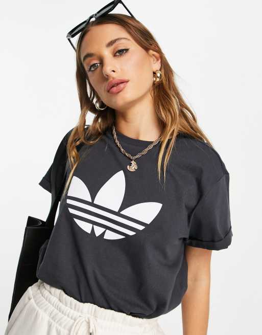 adidas Originals '80's Aerobic' roll sleeve t-shirt with trefoil in ...