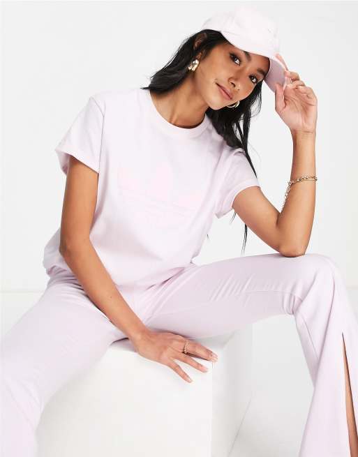 adidas Originals – 80's Aerobic – Różowy T-shirt z logo Trefoil i podwiniętymi rękawami
