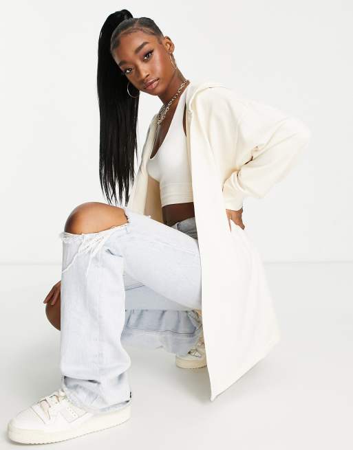 adidas Originals - « 80's Aerobic » - Sweat à capuche long - Blanc cassé