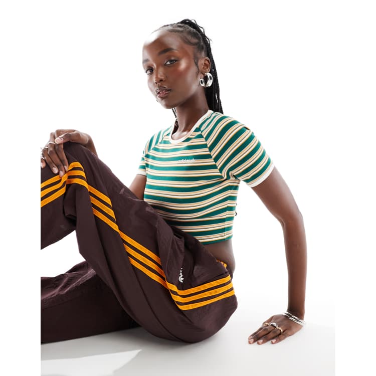 adidas Originals 80s ribbed baby tee in green stripe ASOS