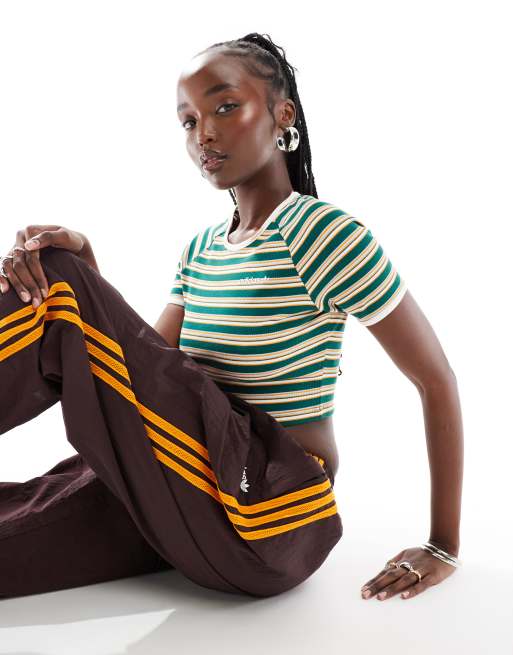 adidas Originals 80s ribbed baby tee in green stripe