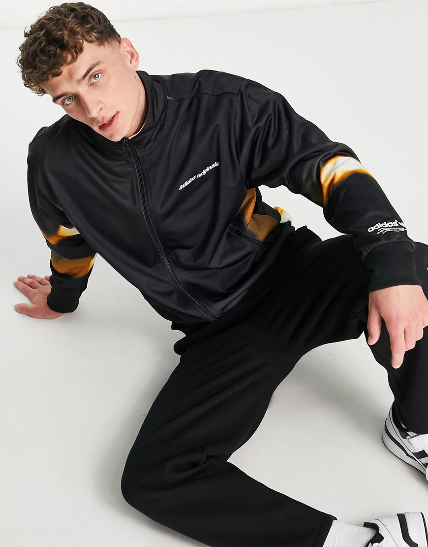 adidas Originals abstract print zip-up track jacket in black