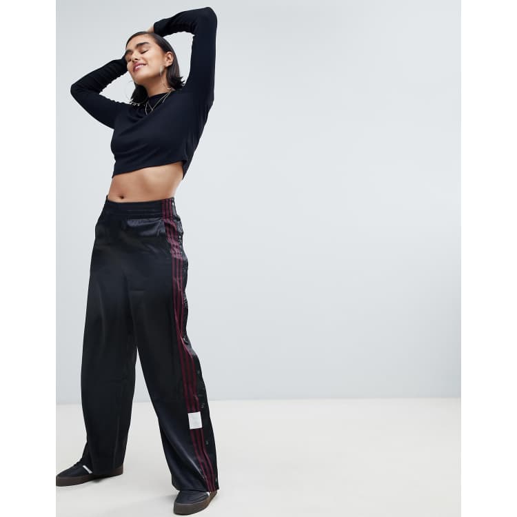 adidas Satin Wide Leg Track Pants - Black