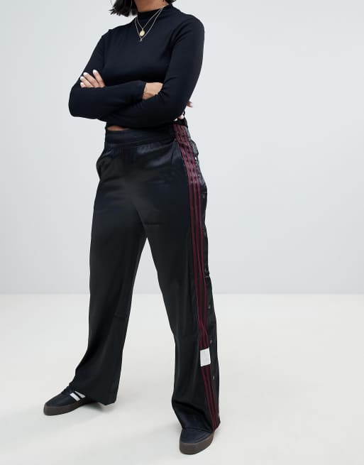 adidas Originals Adibreak Satin Wide Leg Popper Pants In Black