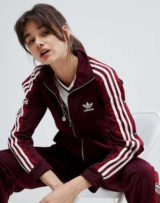 burgundy adidas track jacket women's