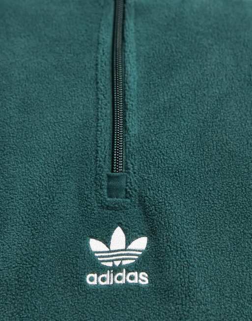 Green adidas Originals Winter Sherpa Fleece 1/2 Zip Sweatshirt