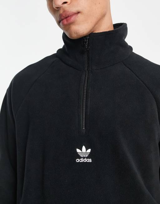 Adidas originals logo quarter zip cheap fleece in blac