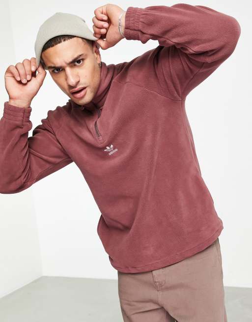 adidas Originals adicolor 1/4 zip fleece in crimson with central logo