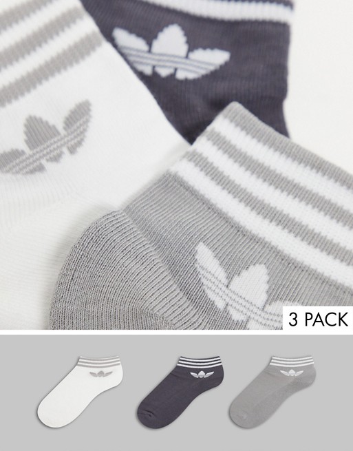 adidas Originals adicolor 3 pack ankle socks in grey
