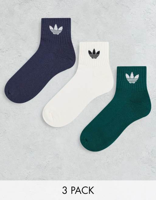 adidas Originals adicolor 3 pack ankle socks in navy and green