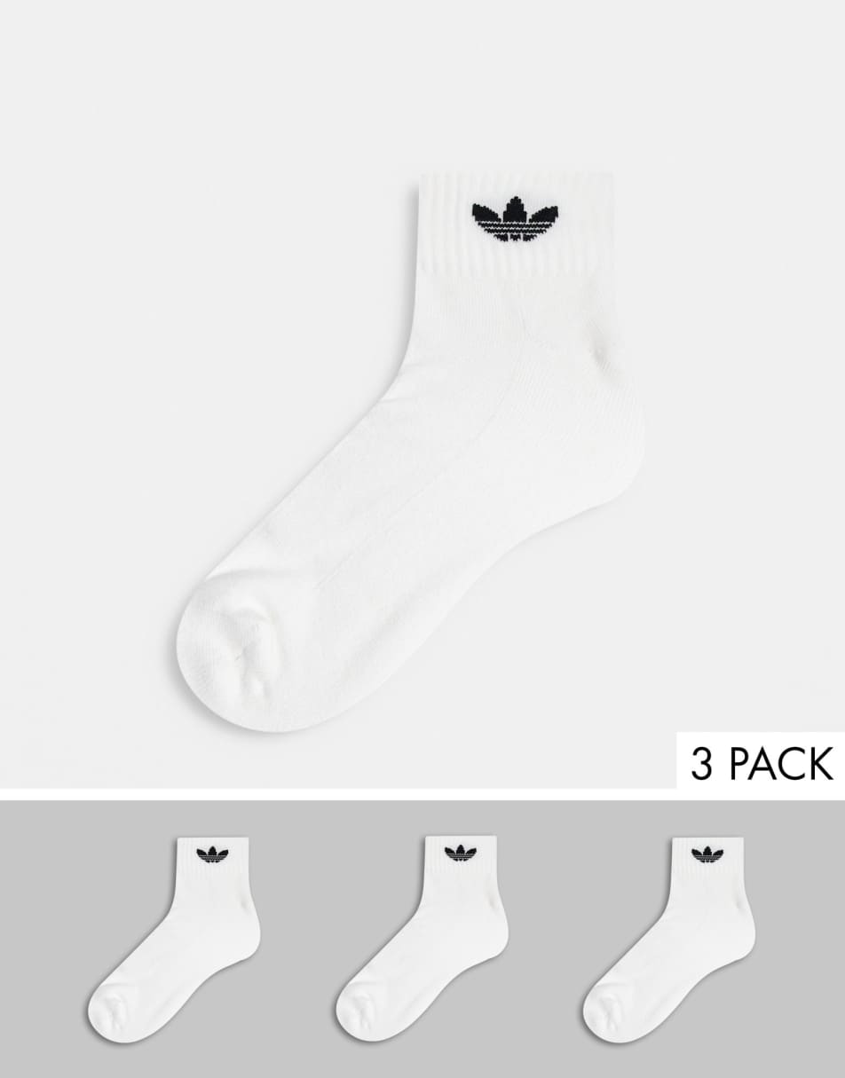 adidas Originals adicolor 3 pack mid cut ankle socks in white